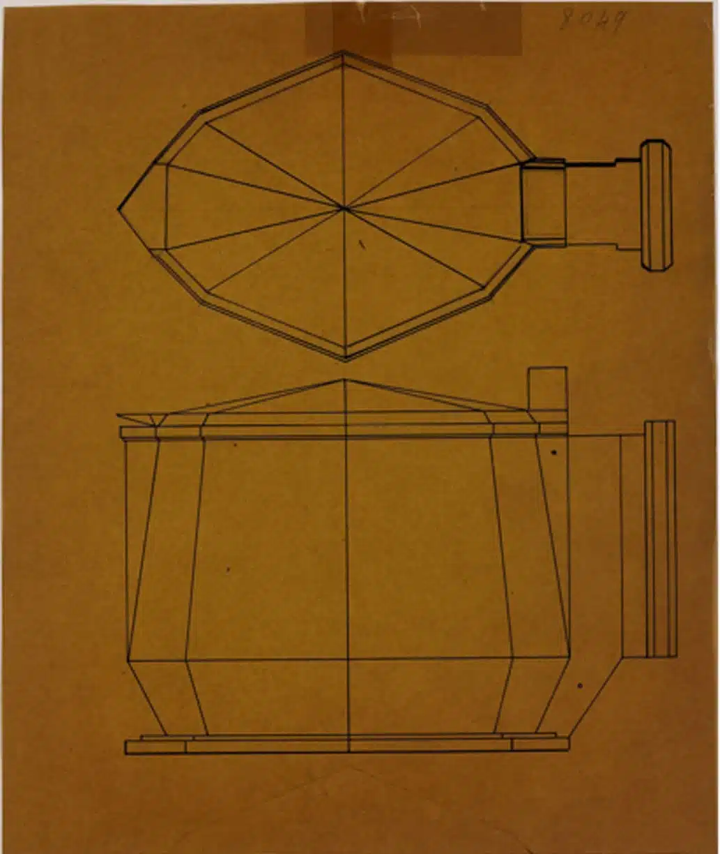 Drawing of Anglet collection designed by Jean Puiforcat in sterling silver and precious wood