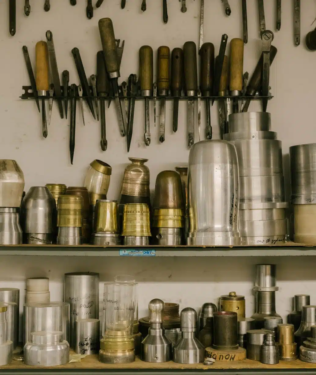 Silversmithing ustensils on a wall in the Puiforcat workshop