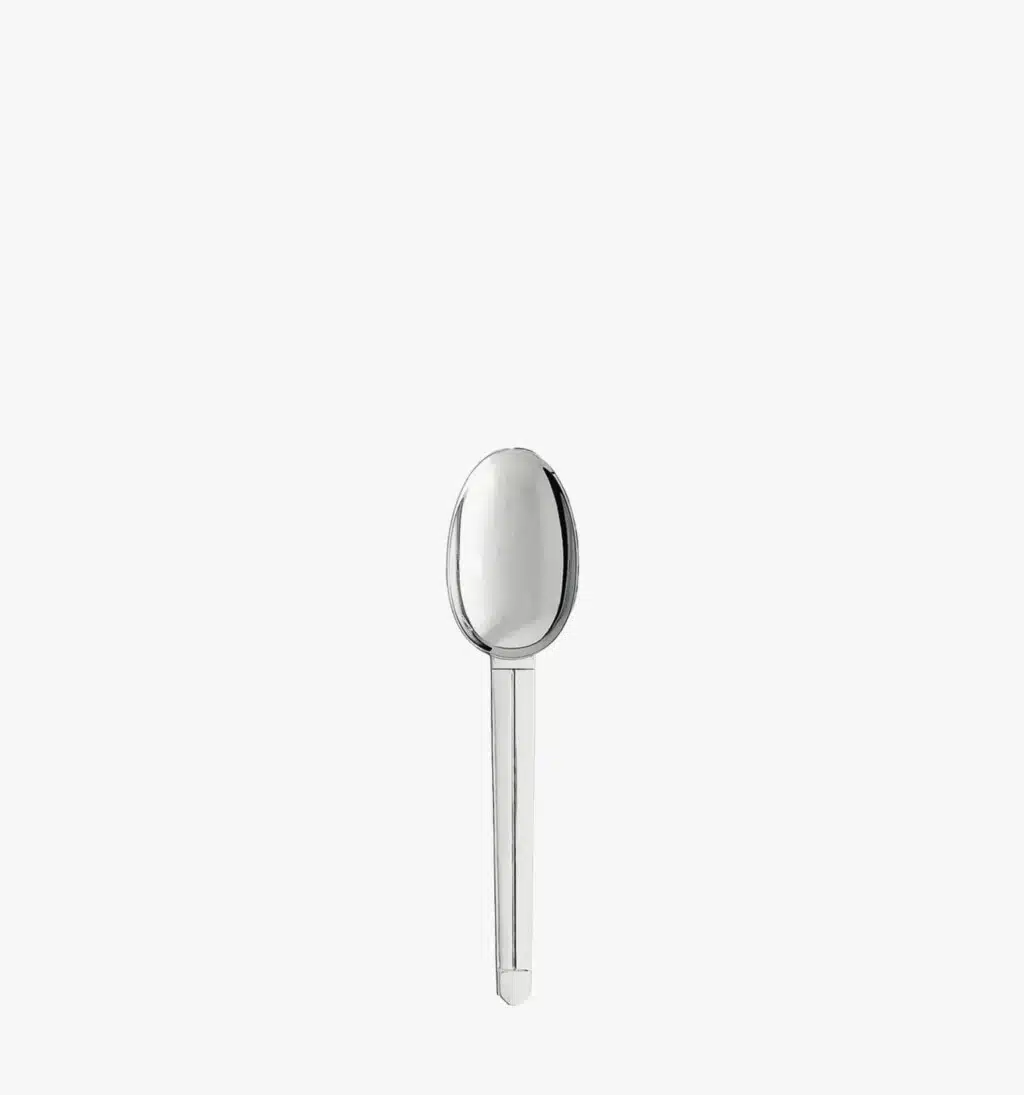 Dessert spoon in stainless steel from the Guéthary collection by Puiforcat on a light background.