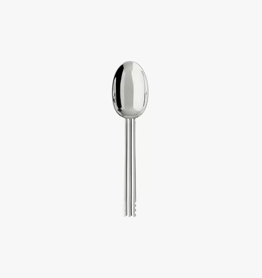 Demitasse spoon in silver plated from the Nantes collection by Puiforcat on a light background.